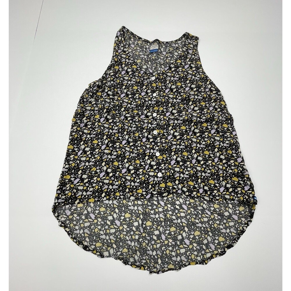 Kavu Sleeveless Shirt Button Up Black Yellow Purple Outdoor Women's M